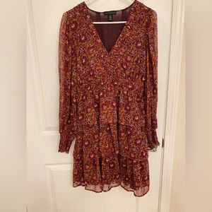 HOUSE OF HARLOW 1960 Red Ruffle Tiered Boho Long Sleeve Dress